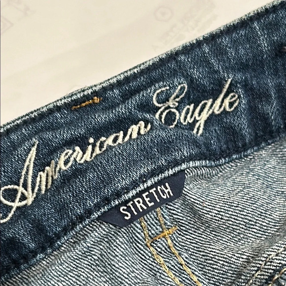 American Eagle Blue Cut-Off Jean Shorts with Frayed Hem and Distressed Details - Picture 3 of 4